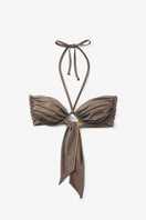 Seaquelle Billow Bikini Top and Twisted Bikini Bottom in Nougat, featuring soft fabric and stylish design for a comfortable fit.