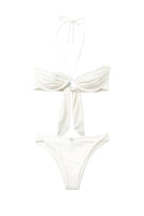 Seaquelle billow bikini top and twisted bikini bottom in creme white, featuring stylish, comfortable swimwear design.