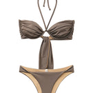 Seaquelle bikini top and twisted bikini bottom in nougat color, featuring soft fabric and stylish design, perfect for beachwear.