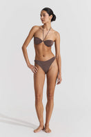 Seaquelle billow bikini top and twisted bikini bottom in nougat color, featuring soft fabric and stylish design.