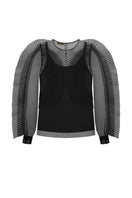 Black translucent tulle blouse with frills from NADYA DZYAK, featuring delicate ruffles and sheer fabric on the front.