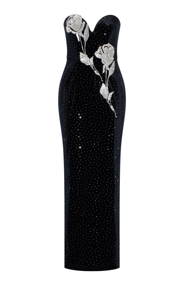 LAINEY STRAPLESS EMBELLISHED MAXI IN BLACK - CULT MIA