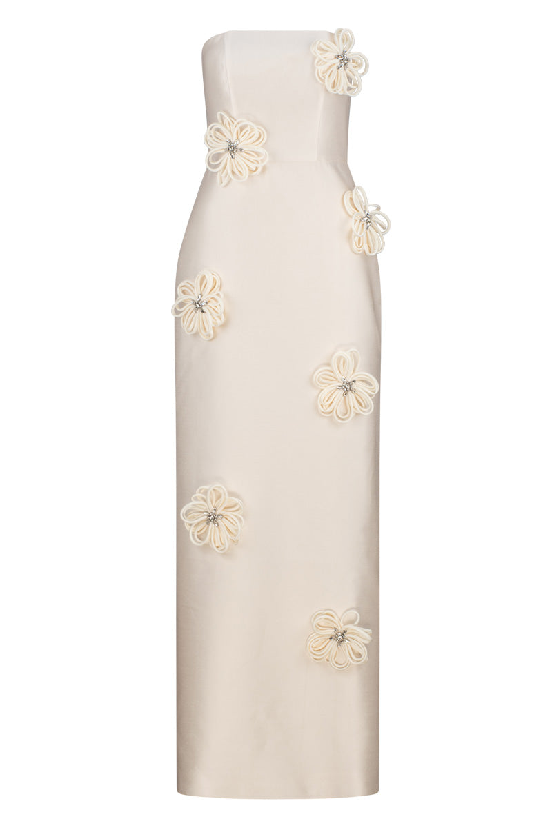 KEZIA 3D FLORAL MAXI DRESS IN CREAM