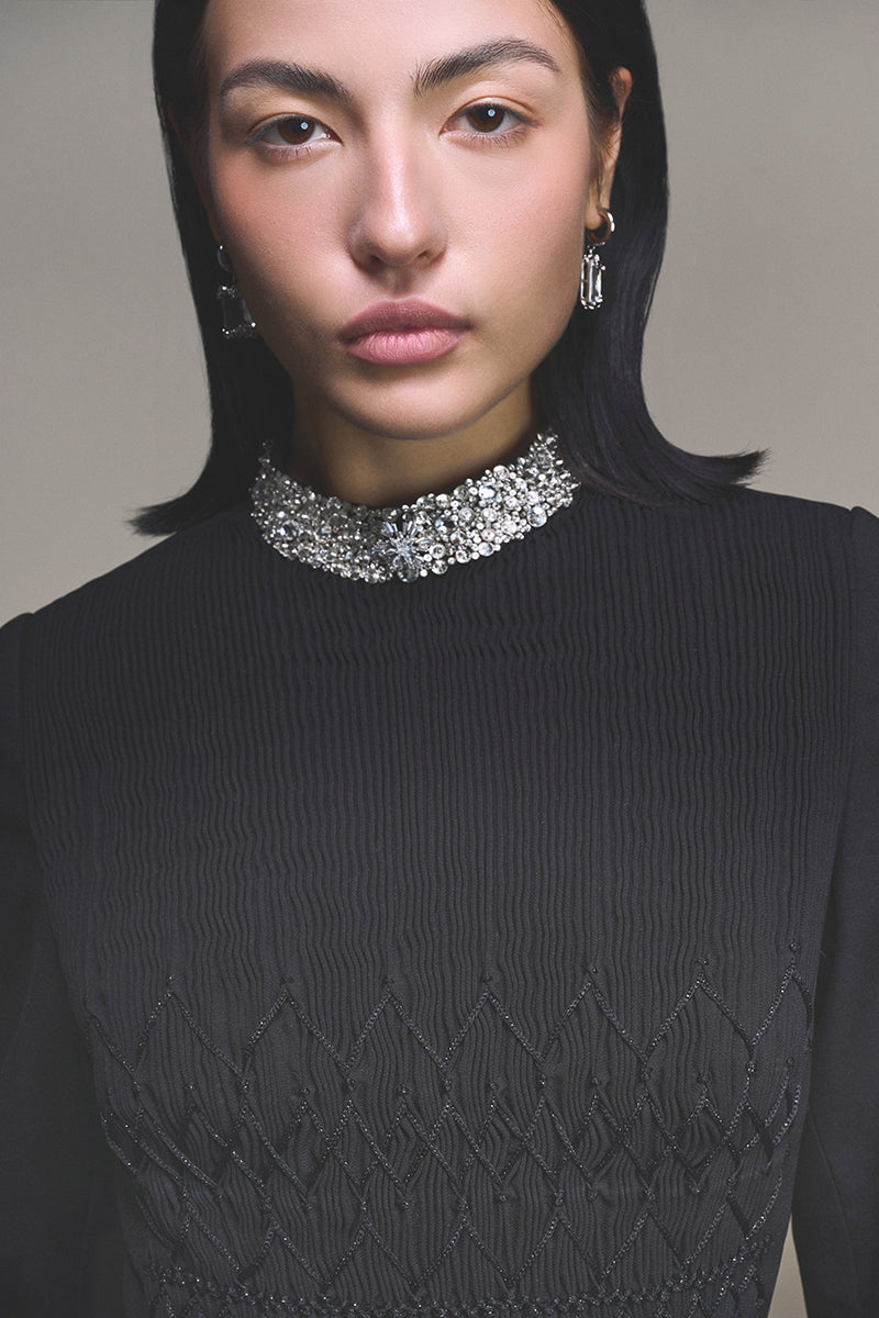 BLACK SMOCKED DRESS - CULT MIA