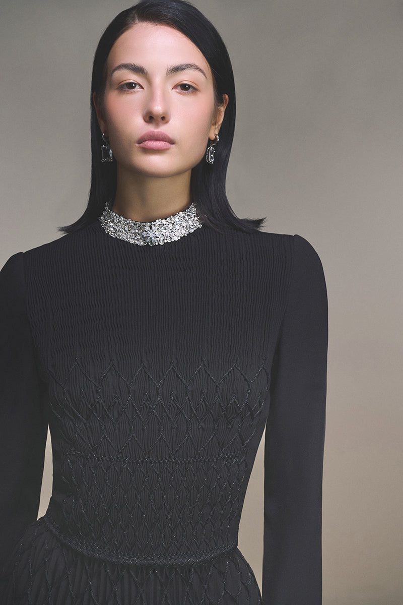 BLACK SMOCKED DRESS - CULT MIA