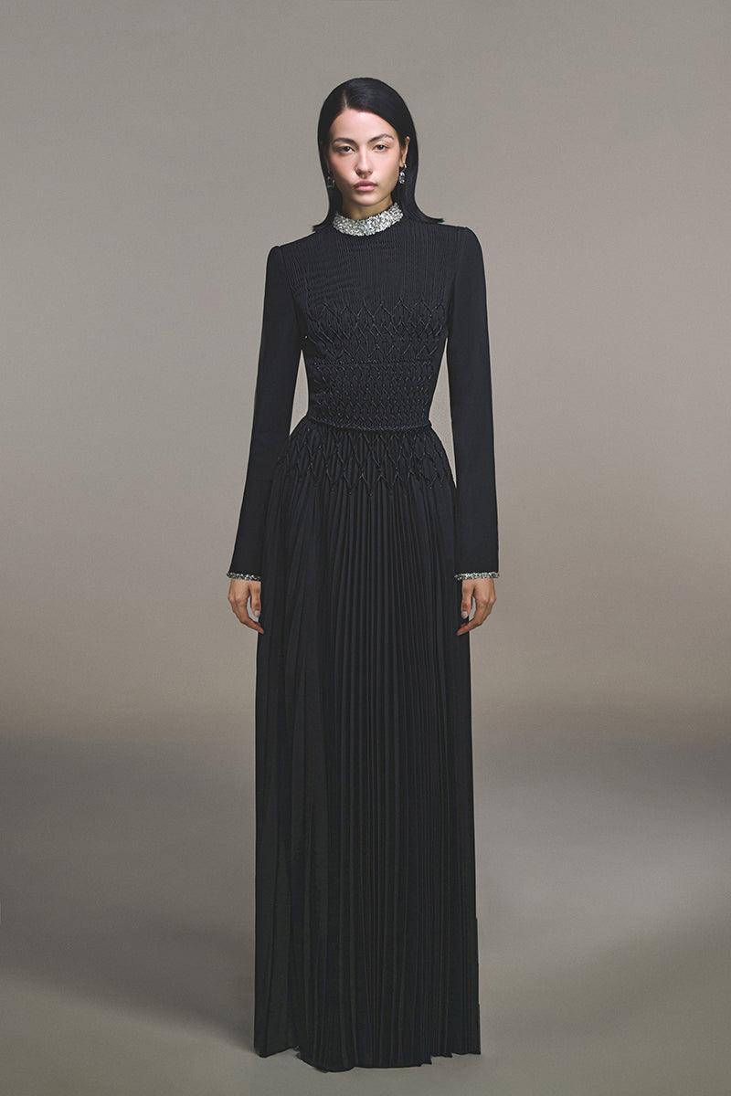BLACK SMOCKED DRESS