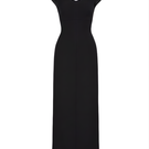 Black Ismera sheath off-shoulder crepe midi dress by Maison Des Copains, featuring a fitted silhouette and off-shoulder neckline.