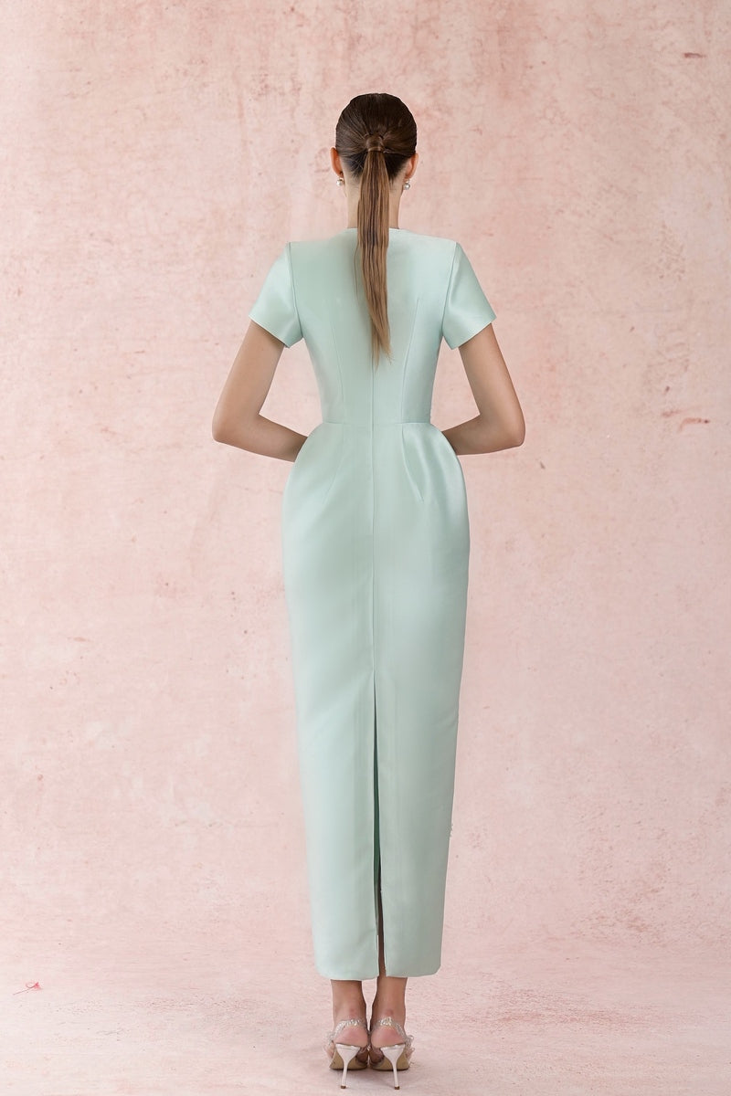 BLUE MINIMAL SQUARE NECK DRESS - CULT MIA