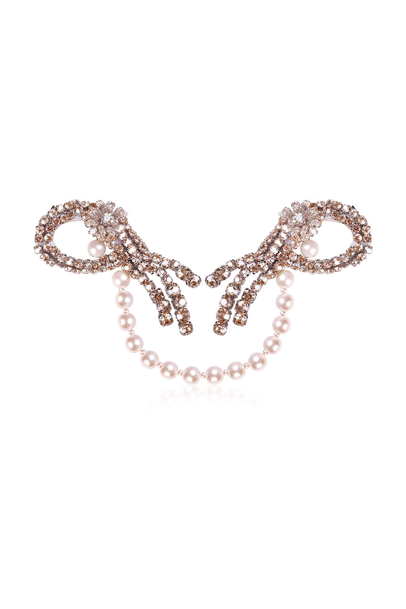 Aidan & Ice Pearls Estheria brooch featuring elegant pearl accents on a polished metal lapel pin.
