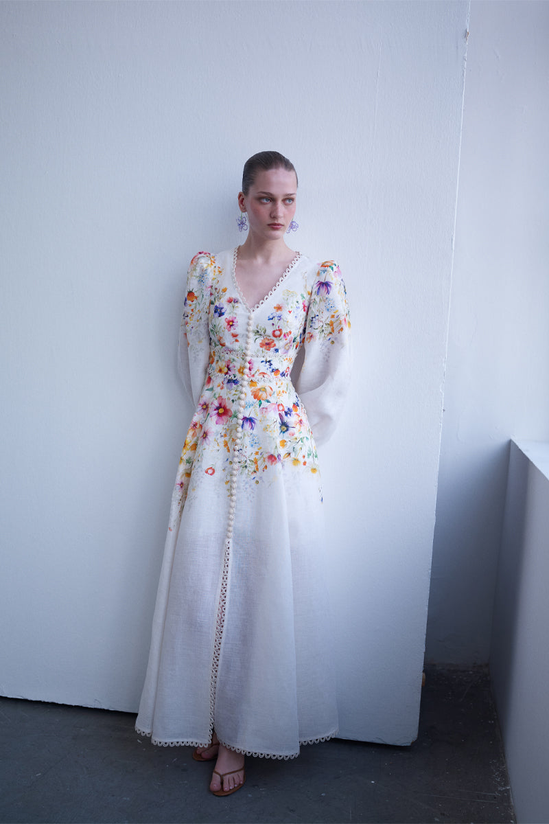 AISA Botanica Maxi Dress featuring a floral print, flowing fabric, and a relaxed fit perfect for casual summer wear.