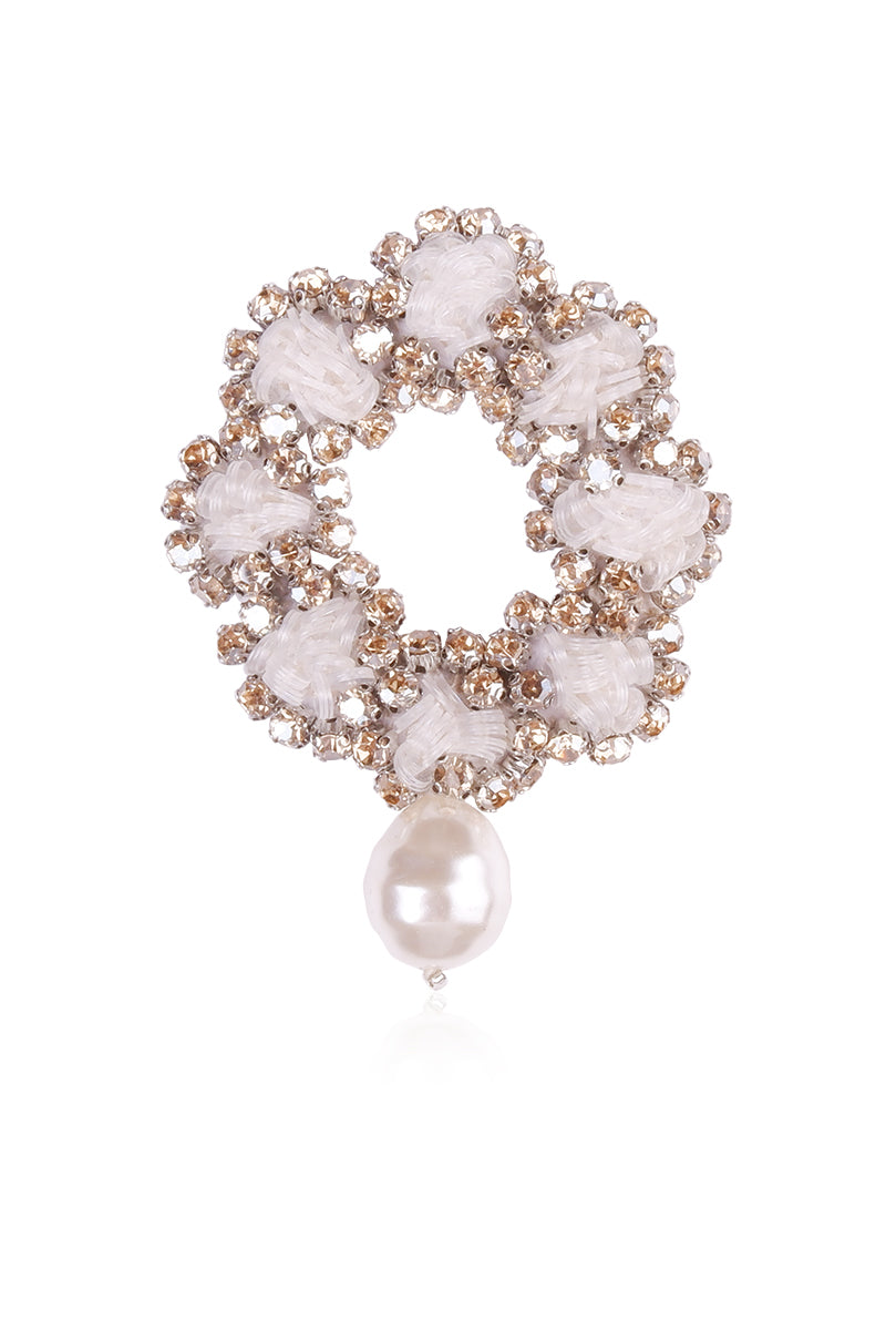 White flow brooch by Aidan & Ice, elegant floral lapel pin with intricate details, suitable for adding a sophisticated touch to outfits.