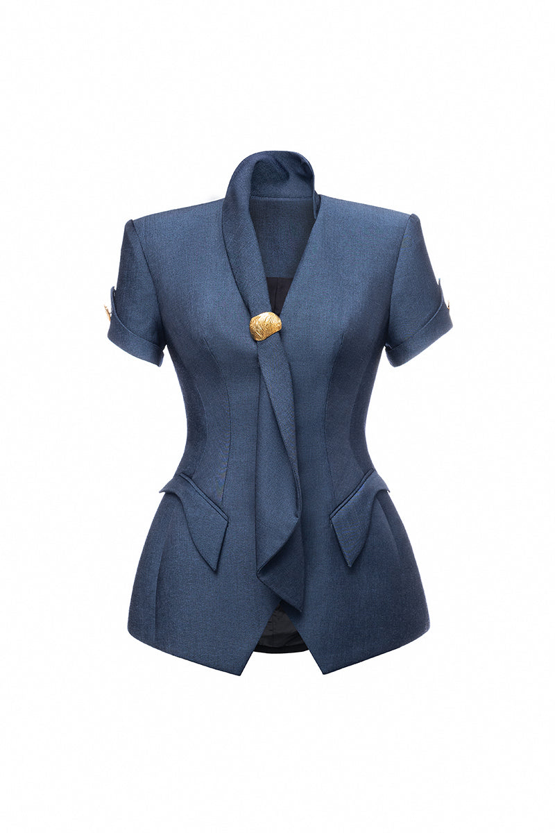 Jenny K Tran Bradford blazer jacket in black, tailored fit with notch lapels and front pockets, stylish office or casual wear.