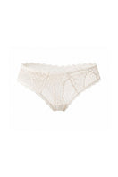 White Aura Cheeky Panty by Ellipse Lingerie, showing smooth cotton fabric and cheeky fit on a model.