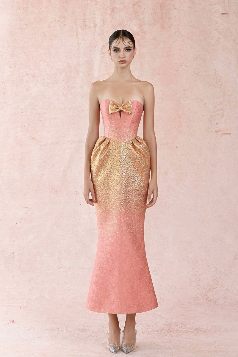 BROACADE BOWTIE FISHTAIL DRESS - CULT MIA