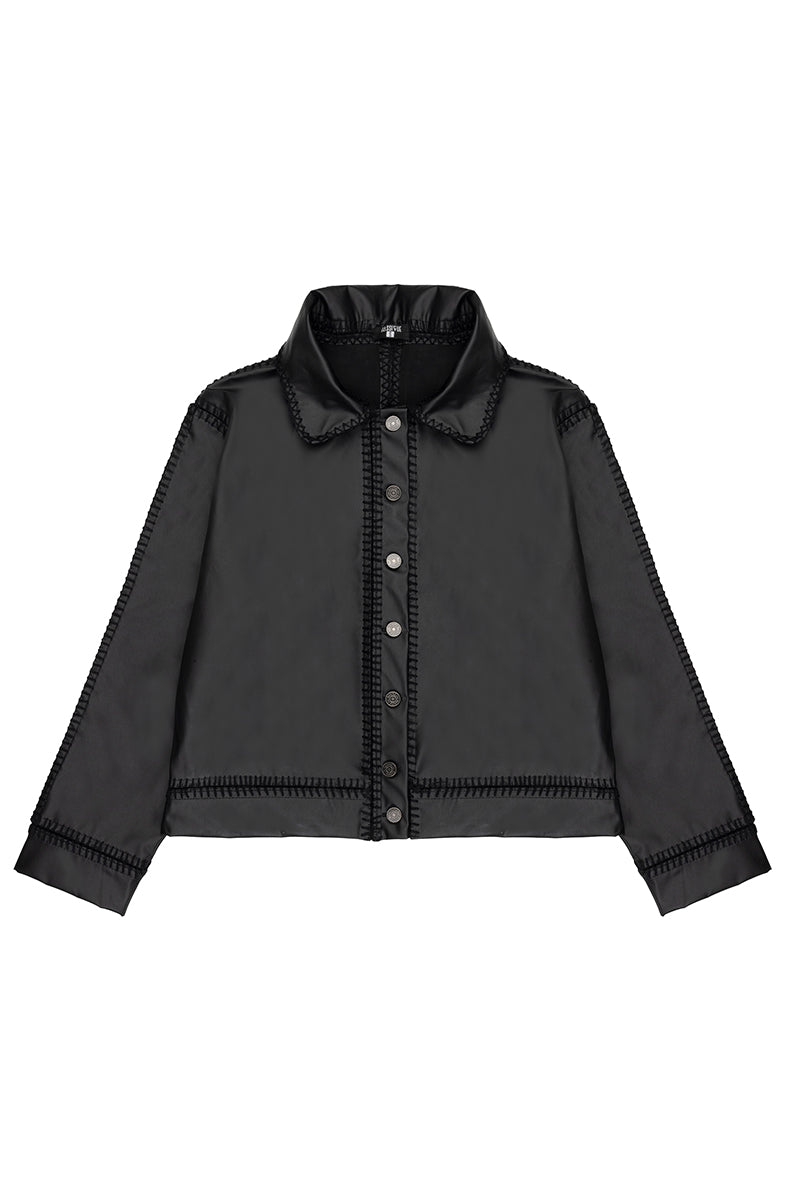FAUX LEATHER JACKET WITH CROCHET DETAILING - CULT MIA