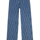 Bassigue laser print straight leg jeans, front view showing classic five-pocket design and sleek fit.