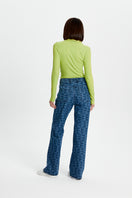 Light blue laser print straight-leg jeans by Bassigue with classic five-pocket design and subtle fading detail.