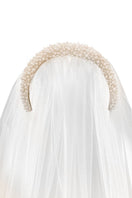 Handmade Mia Pearl hairband by 21Six featuring elegant pearls and fabric details, perfect for stylish hair accessories.