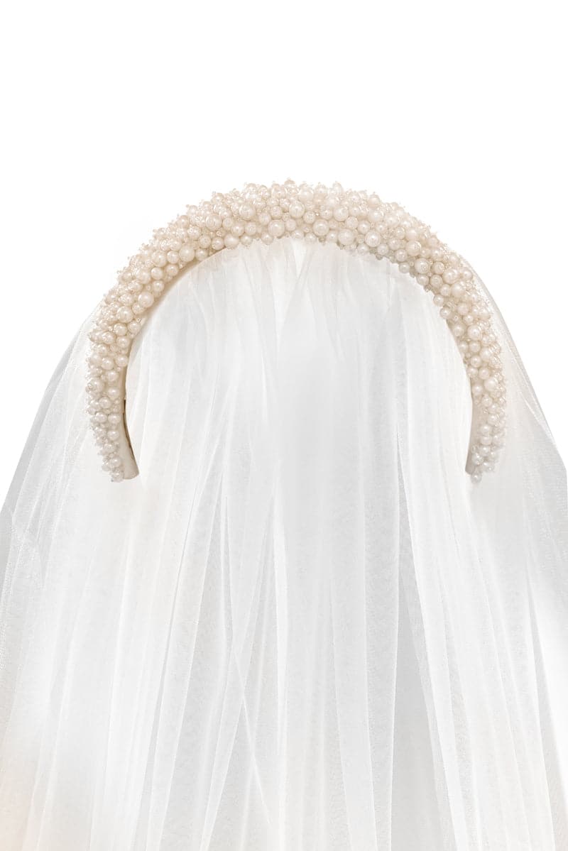 Handmade Mia Pearl hairband by 21Six featuring elegant pearls and fabric details, perfect for stylish hair accessories.