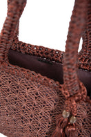 Mara Brazil BURITIRANA shoulder bag made of buriti palm with brown leather accents, featuring a woven textured design.