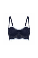 Ellipse Lingerie navy Aura bustier with lace details, underwire support, and adjustable straps for a fitted, elegant look.