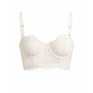 White Aura bustier bra from Ellipse Lingerie featuring lace details and adjustable straps, designed for a stylish, supportive fit.