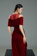 Red velvet gown by Happy Clothing featuring a flowing design and elegant fit, perfect for formal occasions.