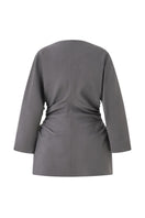 Gray Lecia long sleeve shirt with a fitted design, shown on a model with a round neckline and casual style.
