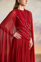 Elegant Kerenza crepe mixed chiffon pleated gown by 21Six, featuring a flowing design and intricate pleats.