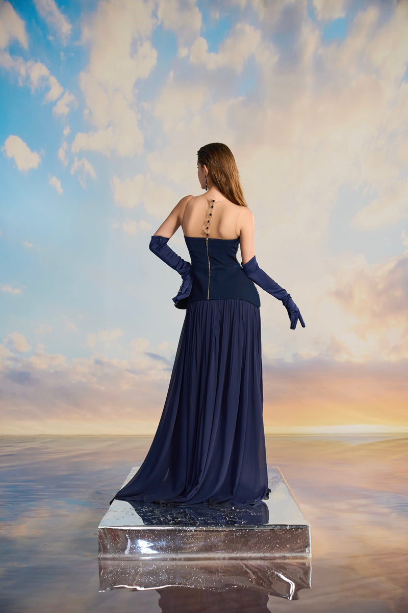 TAYLOR CREPE MIXED CHIFFON FLARED MAXI DRESS - CULT MIA