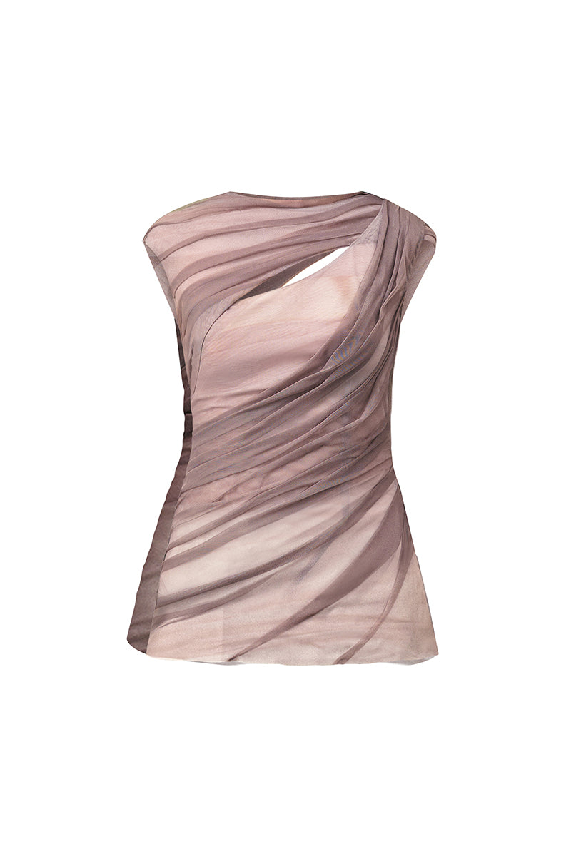 Lecia Balsam Bodycon Cap Sleeve Tulle Top, stylish black top with fitted silhouette and delicate tulle fabric detail.