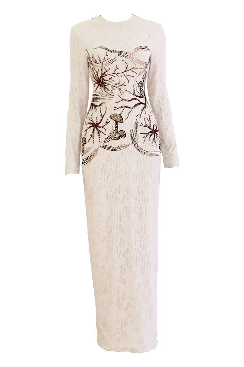 MUSHROOM MIDI DRESS HUNGGING BODY WITH STONES - CULT MIA