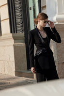 LEKIEU Darcey black blazer, tailored women's blazer with a sleek fit, shown on a neutral background.