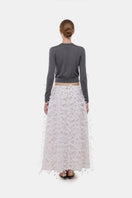 Gray 3D floral cardigan by Montsand, featuring textured 3D floral patterns, soft knit fabric, and a relaxed fit.