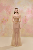 Elegant JOSÉPHINE LARMERS dress gown with intricate lace details and flowing fabric, perfect for formal occasions.