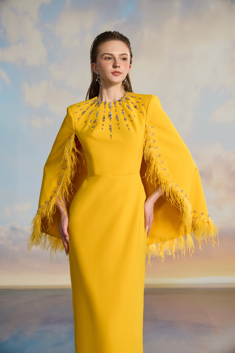 ALLISON CREPE CAPE SLEEVE MAXI DRESS - CULT MIA