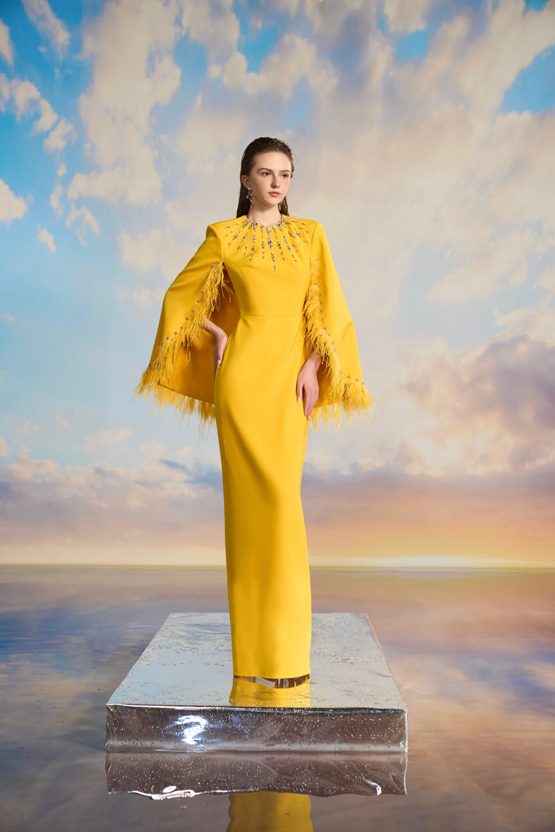 ALLISON CREPE CAPE SLEEVE MAXI DRESS - CULT MIA