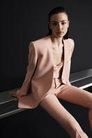LEKIEU Cheddar Coral blazer with tailored fit, featuring vibrant coral color and classic blazer style, front view.
