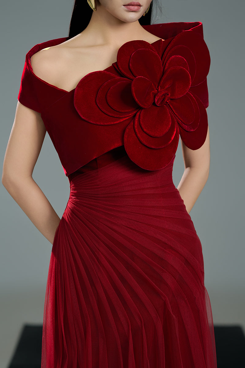 RED ROSE ONE-SHOULDER MAXI DRESS IN RED - CULT MIA