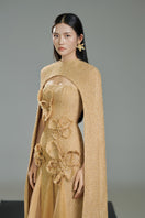 Beige Preston Cape Tweed Petal Midi Dress by Happy Clothing, featuring a textured tweed fabric and elegant midi length.