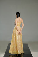 Beige strapless crystal gown by Happy Clothing featuring a fitted silhouette and elegant design, perfect for formal occasions.