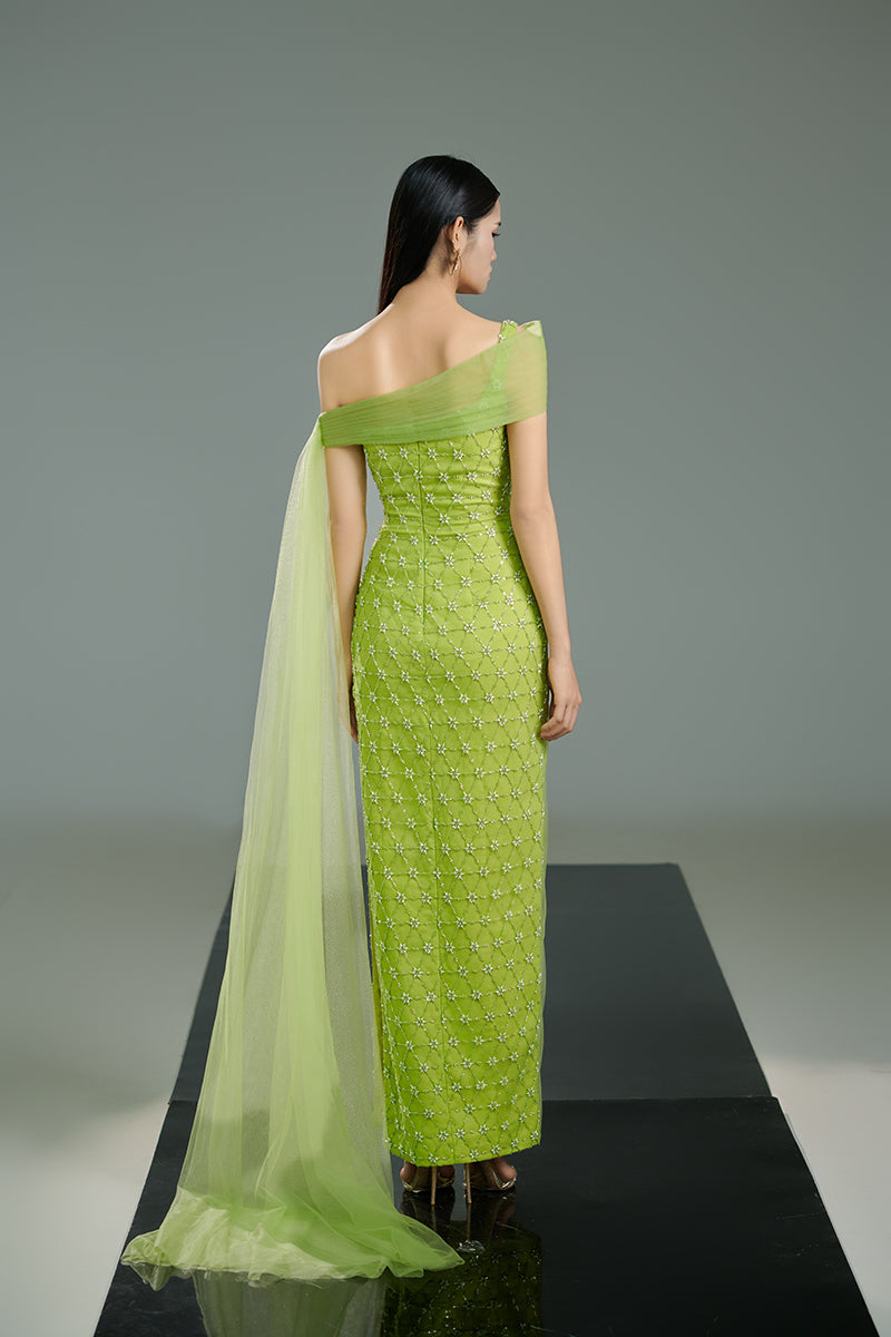 LIGHT GREEN CRYSTAL MAXI DRESS IN GREEN - CULT MIA