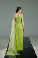 Light green crystal gown by Happy Clothing featuring elegant design and shimmering embellishments, perfect for formal occasions.