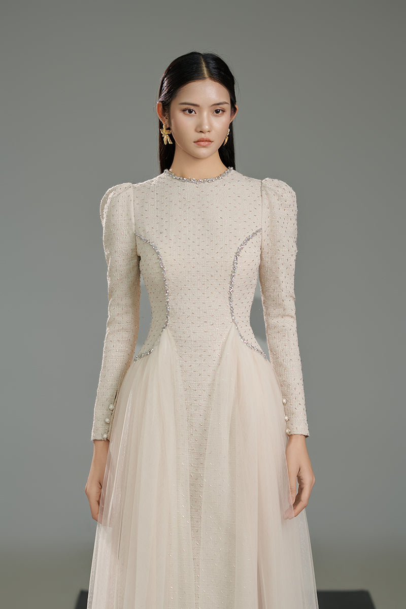 WHITE TWEED A LINE MIDI DRESS IN WHITE - CULT MIA