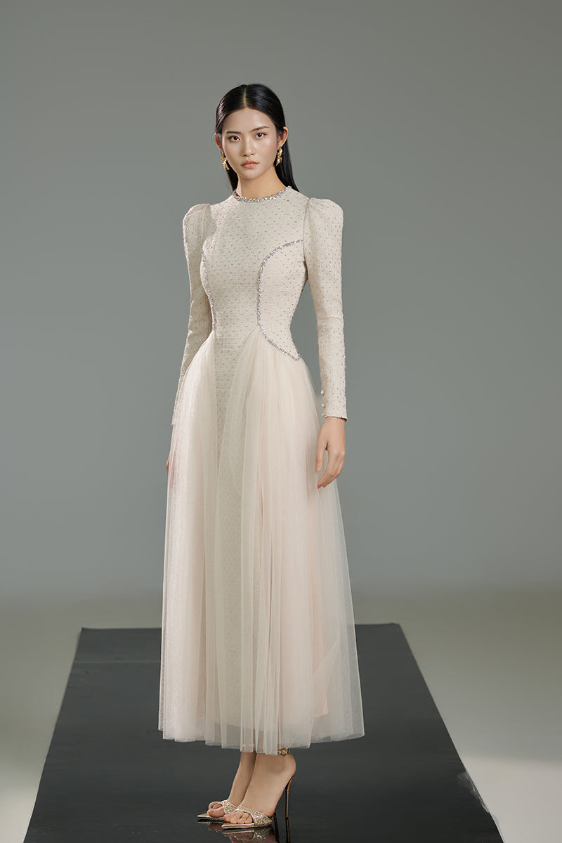 WHITE TWEED A LINE MIDI DRESS IN WHITE - CULT MIA