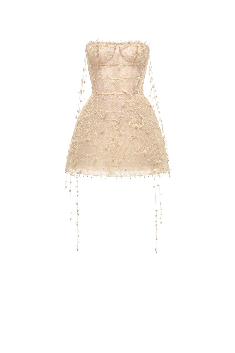 BEIGE FLORAL STRING MINI DRESS