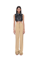 Black URA BABI top shown from the front, featuring a stylish, fitted design perfect for casual or chic outfits.