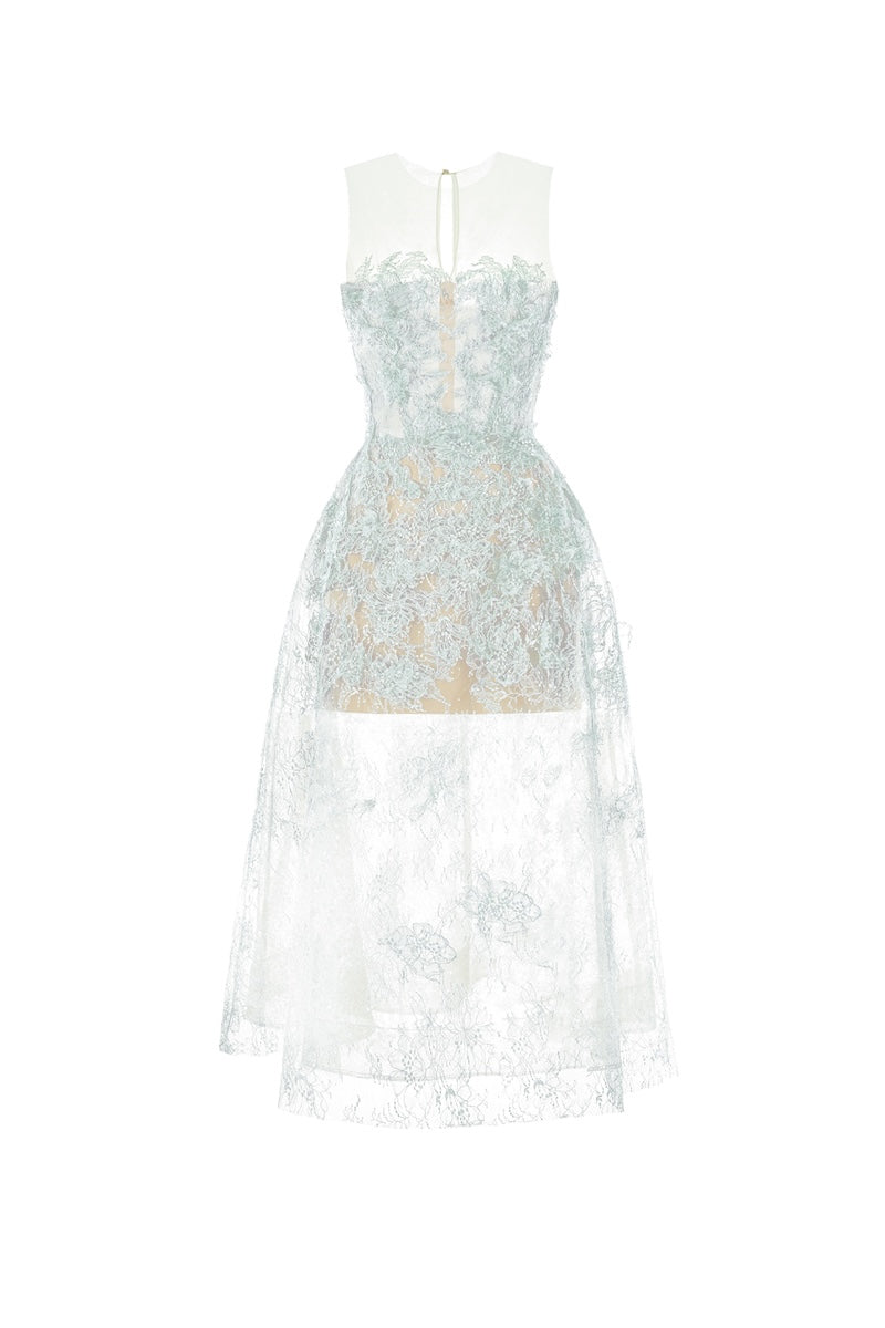 BABY BLUE BEADED LACE DRESS