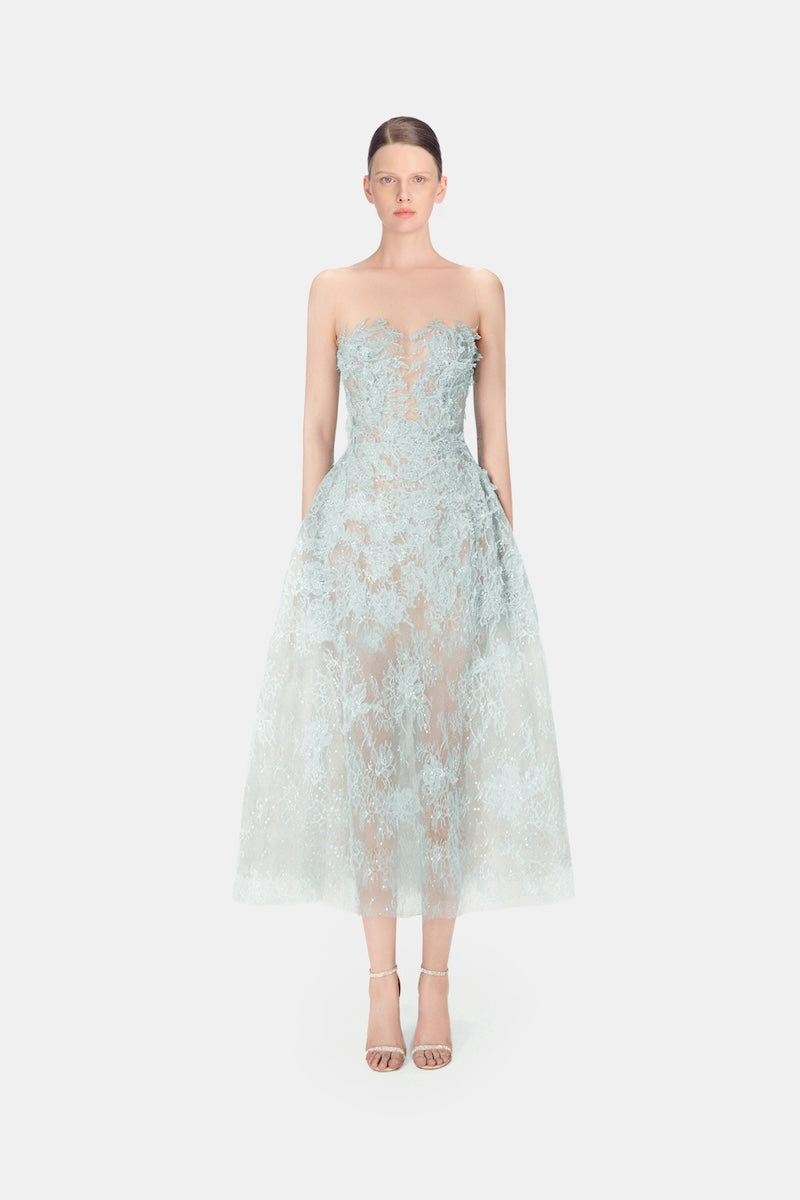 BABY BLUE BEADED LACE DRESS