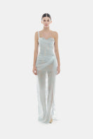 Baby blue Mara gown by Montsand, soft fabric with delicate detailing, perfect for special occasions or baby photos.